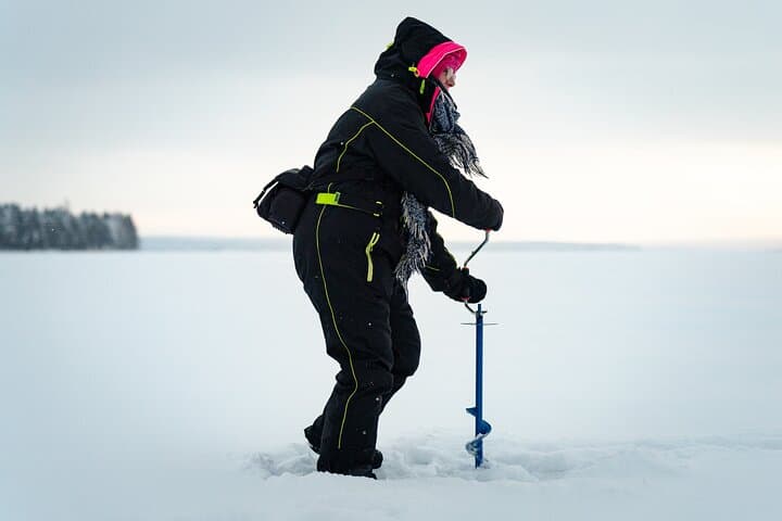 Ice fishing initiation by snowmobile in small group of 6  5