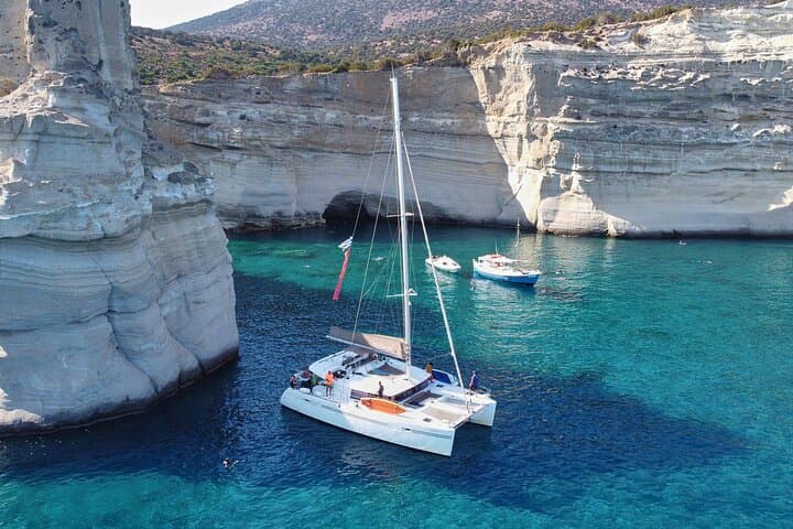 Milos Luxury Catamaran Cruise to Kleftiko Bay with Lunch